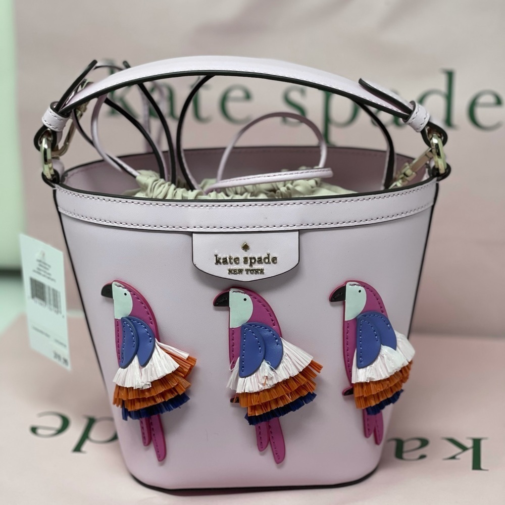Kate spade pink Flock Party Parrot Bucket Bag - Picture 2 of 9